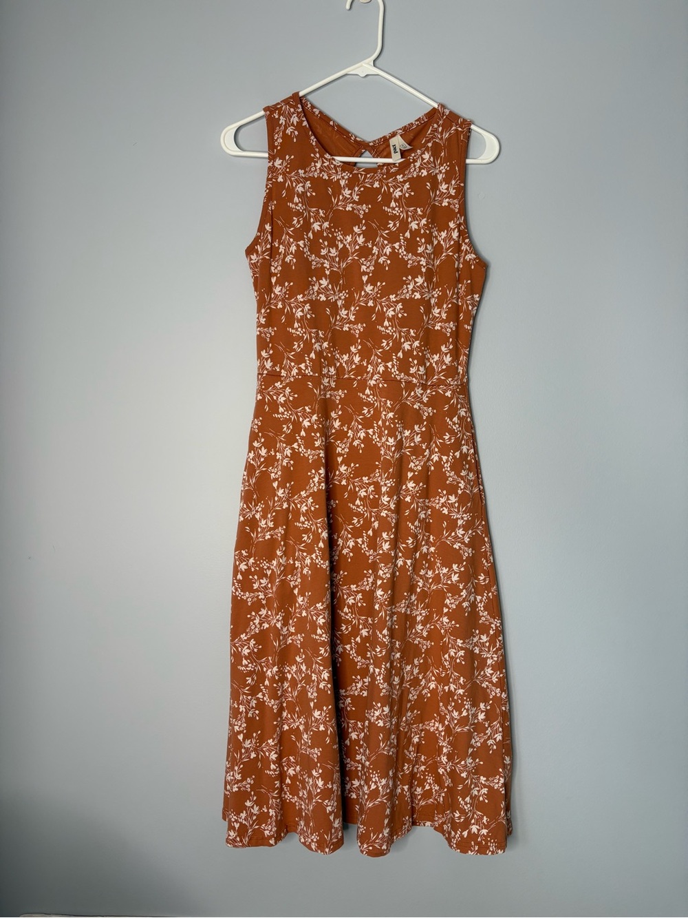Pact tank Dress Organic Cotton Floral Copper Rust Orange Sz med